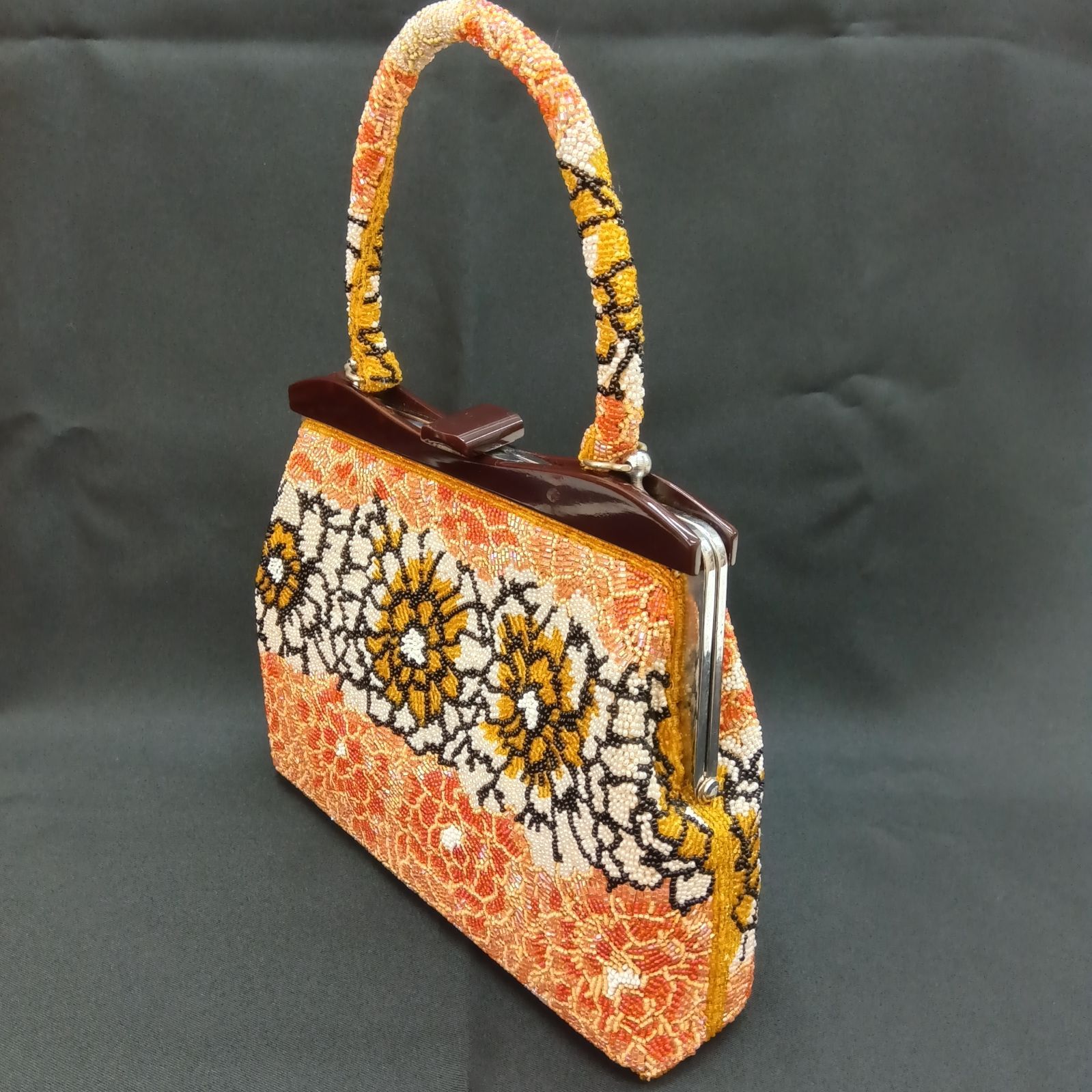 ビーズバッグ 昭和レトロ 和装小物 花柄 和装バッグ パーティバッグ