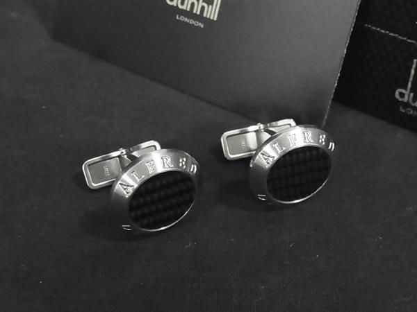 新品同様 dunhill ダンヒル カフスボタン カフスリンクス アクセサリー ビジネス 紳士 シルバー系×ブラック系 FH1256