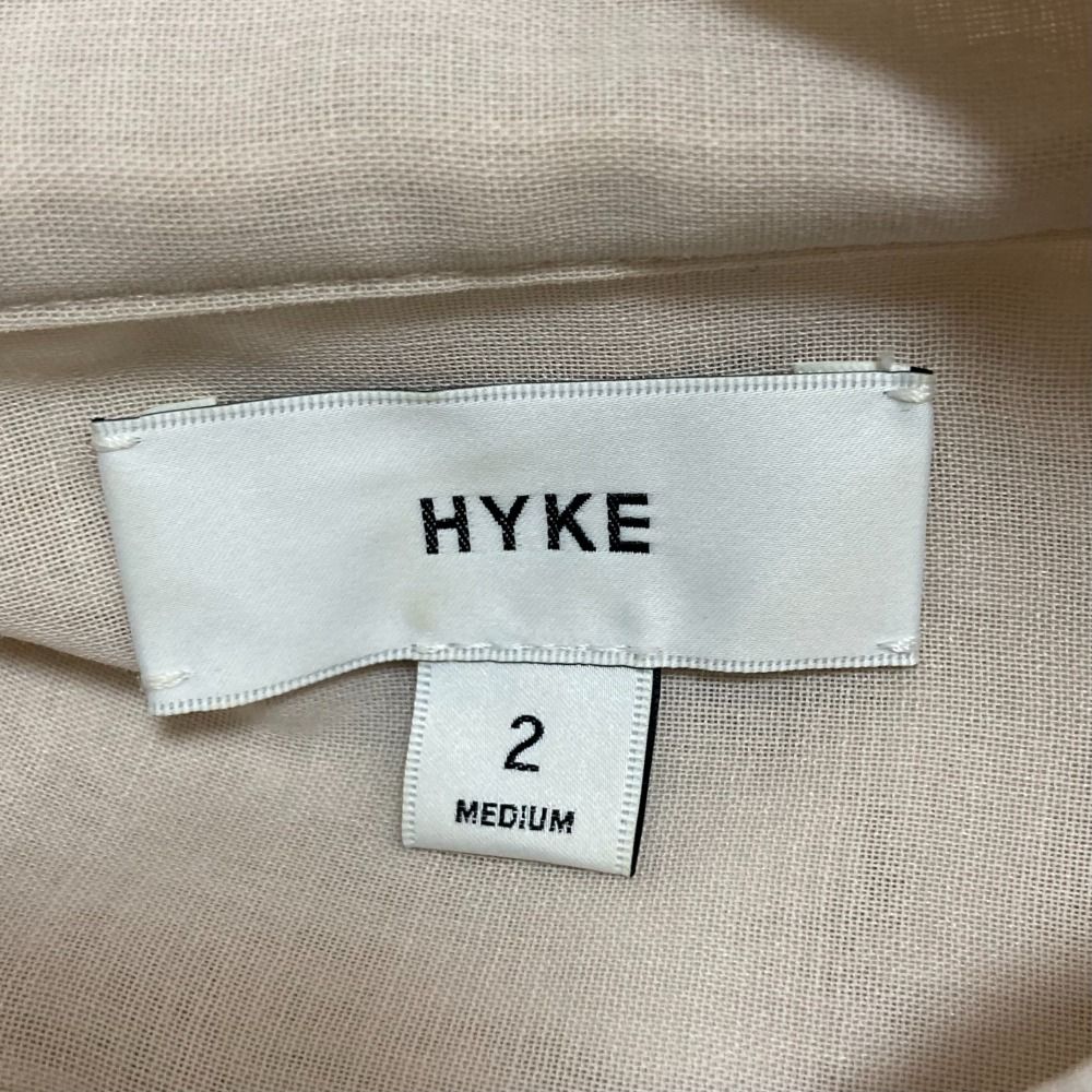 美品 HYKE ハイク ベルテッドスリーブ 長袖 バンドカラー シアー
