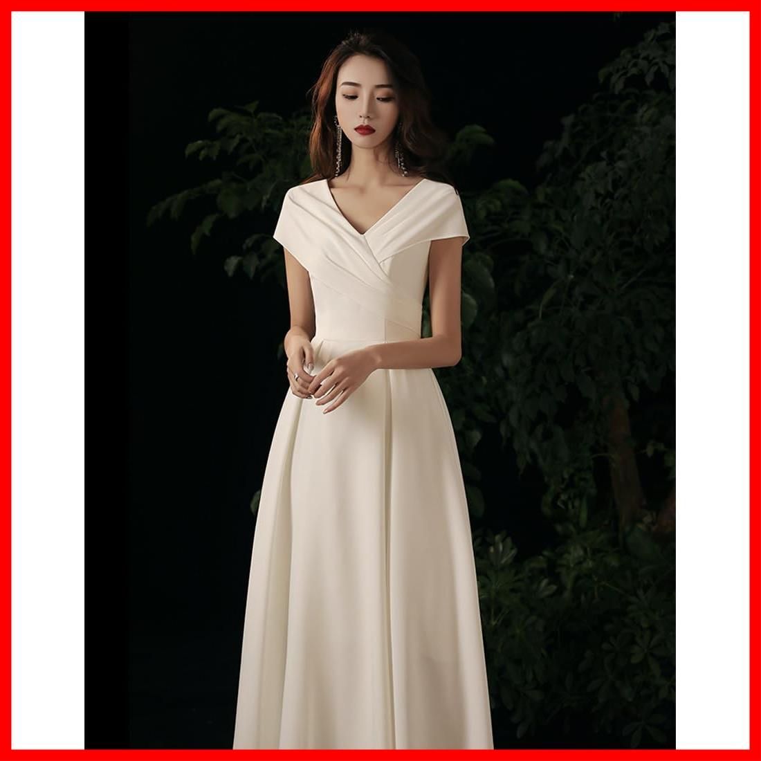 レディース ウエディングドレス パーティードレス ロング丈 Aライン フリル イブニングドレス ホワイト ピアノ 発表会 HAUTE ドレス 二次会 花嫁 主役 YUANYUAN 演奏会 謝恩会 フォーマルドレス