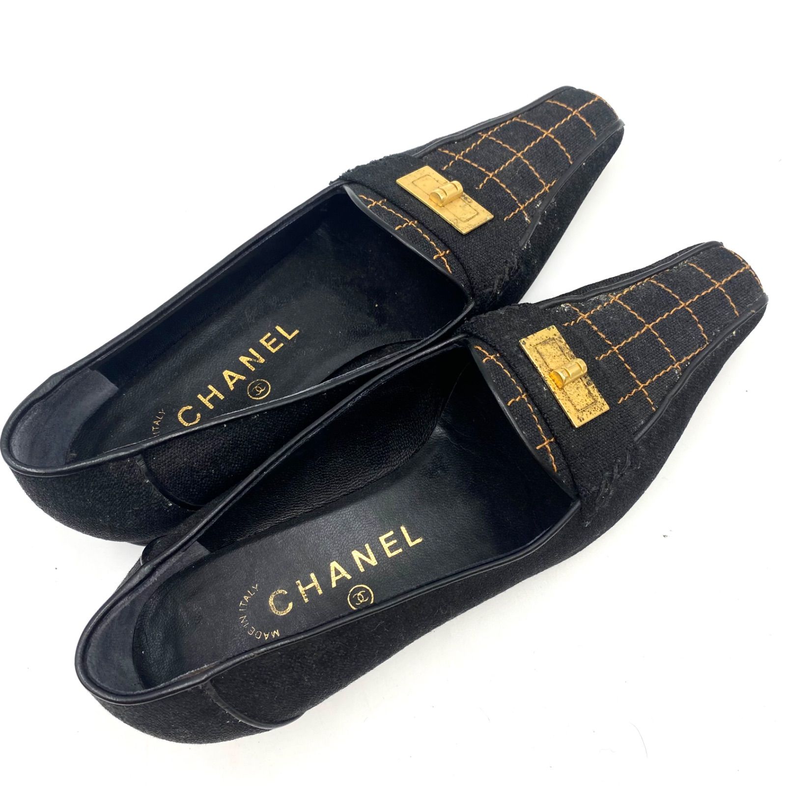  CHANEL シャネル パンプス シューズ サンダル ミュール ハイヒール スクエアキルトマドモアゼル CCロゴファー イタリア製 24 cm相当 ハイヒール パンプス パンプス