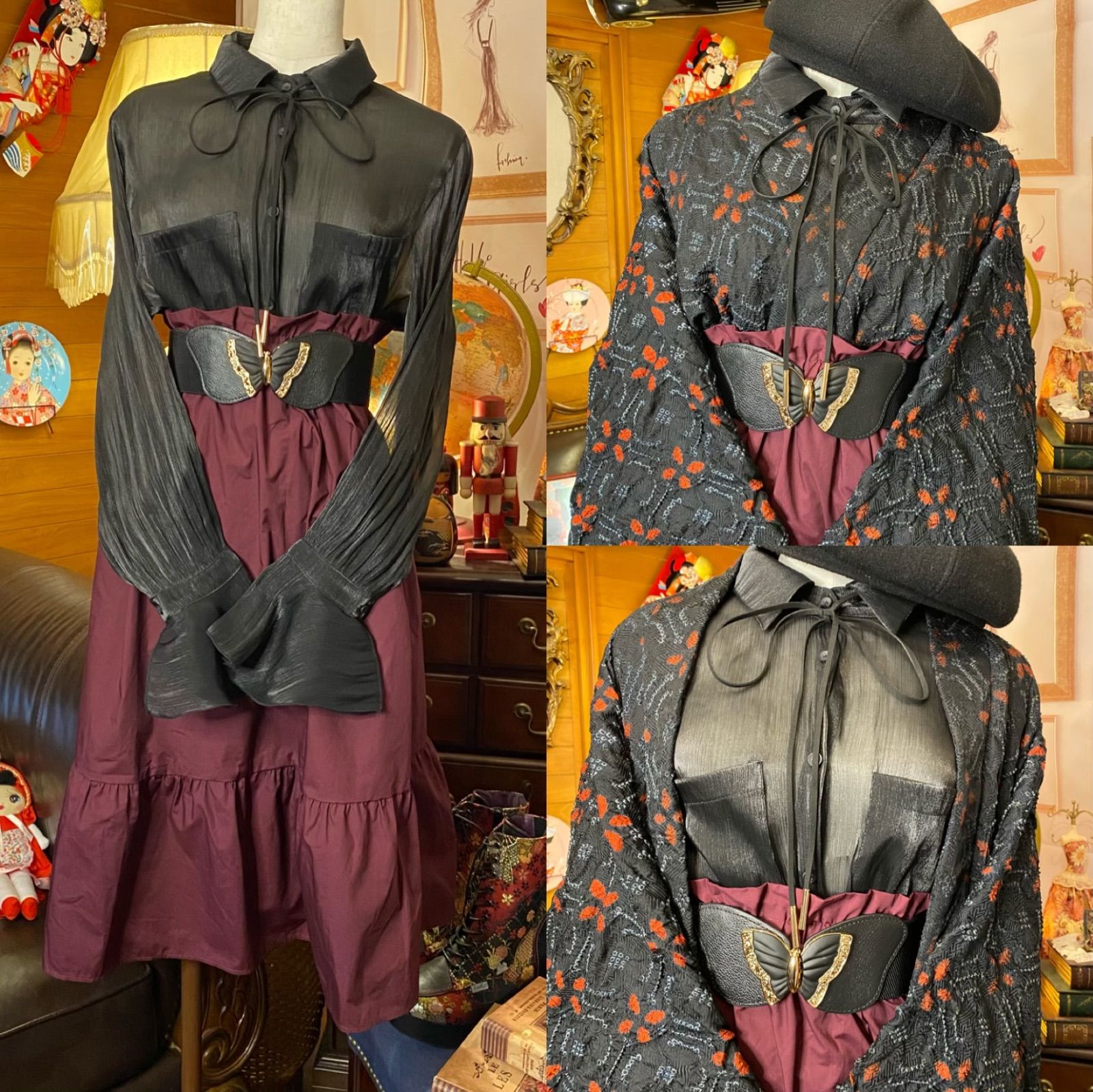 羽織　しぼり　和洋折衷コーデ　レトロ　アンティーク　鬼滅　コスプレ　リメイク 和洋折衷 コーディネート 絞り羽織コーデ まとめ売り レトロ