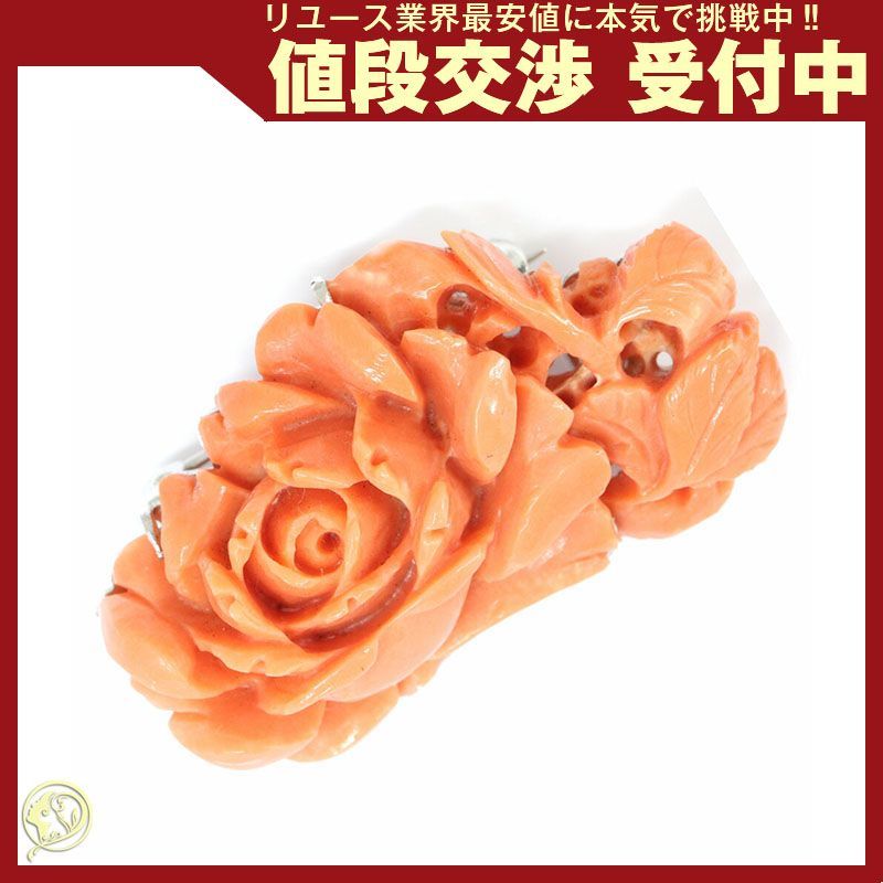 最終値下 特大 赤珊瑚 32.6g 薔薇 帯留め 帯留 - レディースファッション