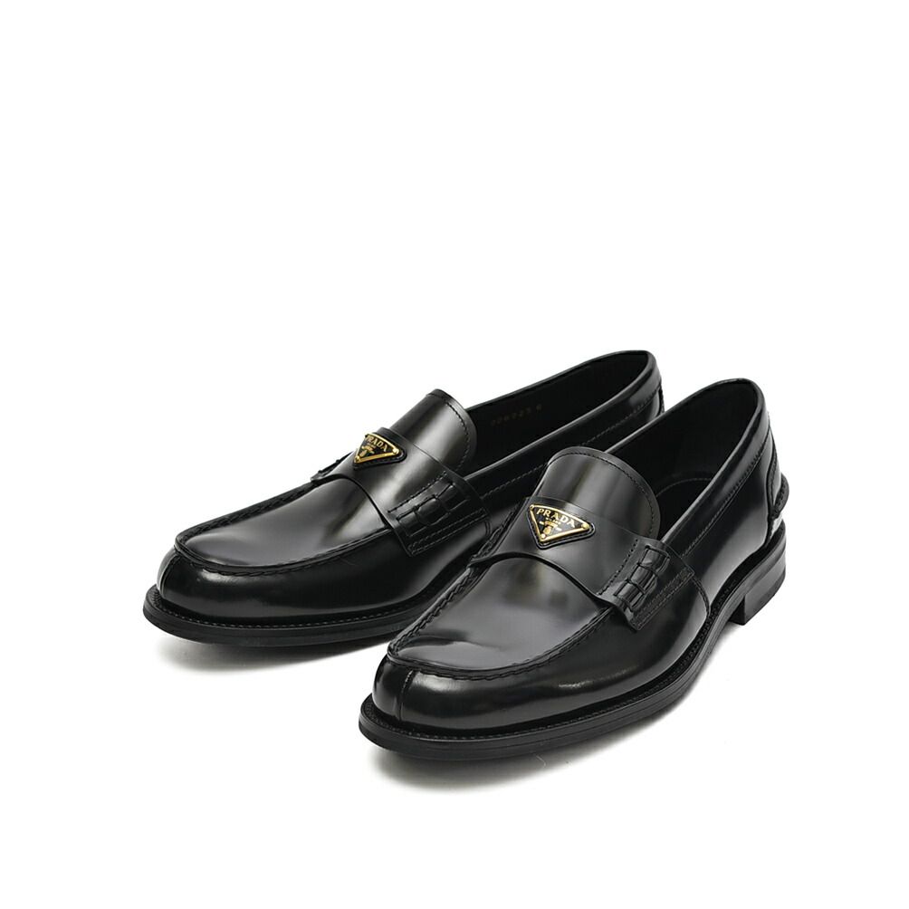 PRADA ローファー モカシン レザーシューズ メンズ カーフレザー 100％ ワンポイント トライアングルロゴ ブラック 417258