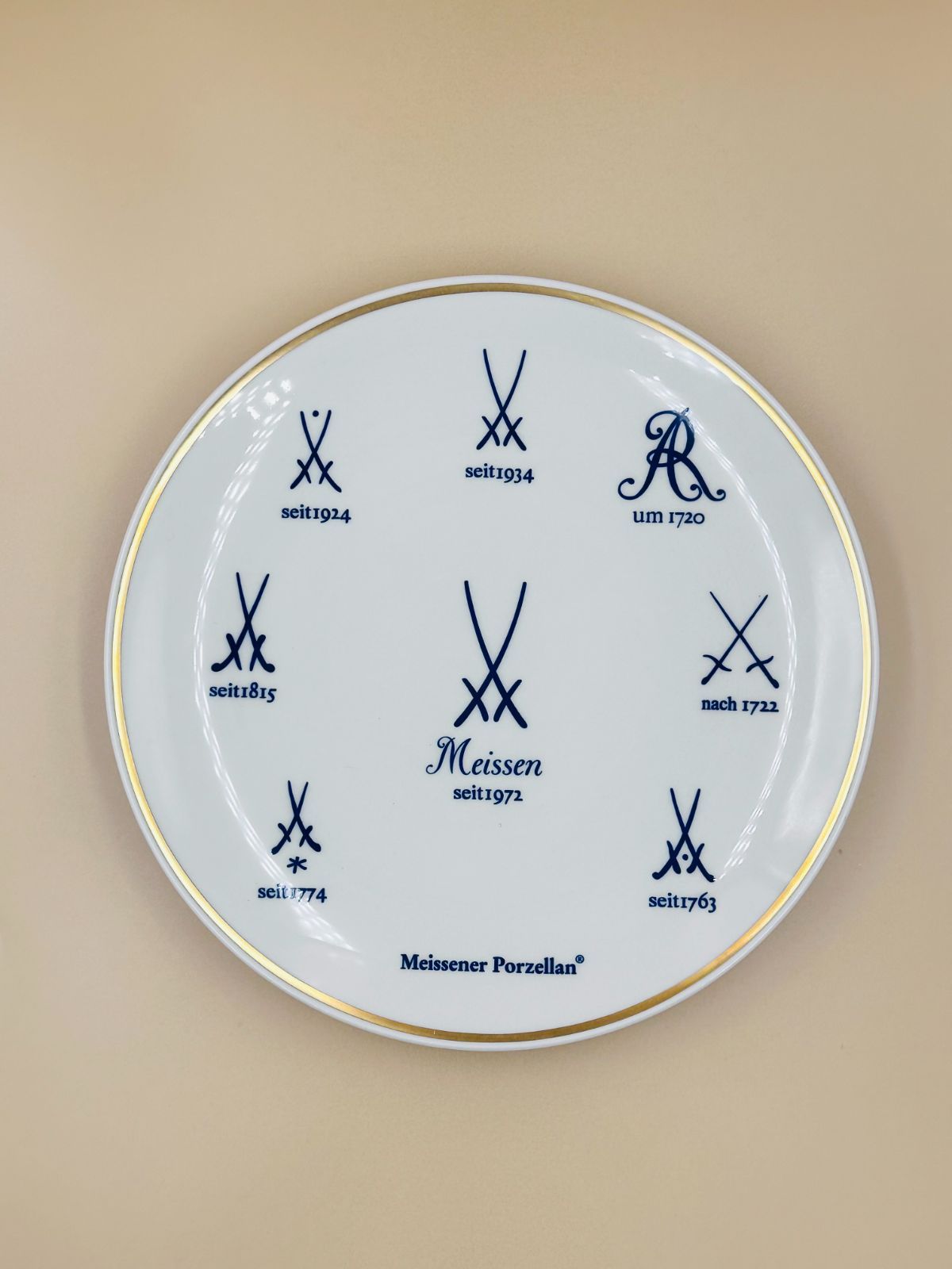 箱あり】歴代マイセン双剣マーク プレート 割引 H3×W25.5cm 底部に窯印