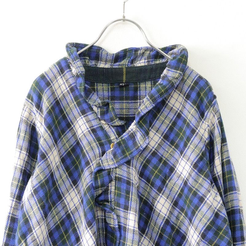 未使用級✨45R インディゴチェック フリルカシュクールブラウス 羽織り シャツ 45R インディゴチェックフリルカシュクールブラウス羽織りシャツ