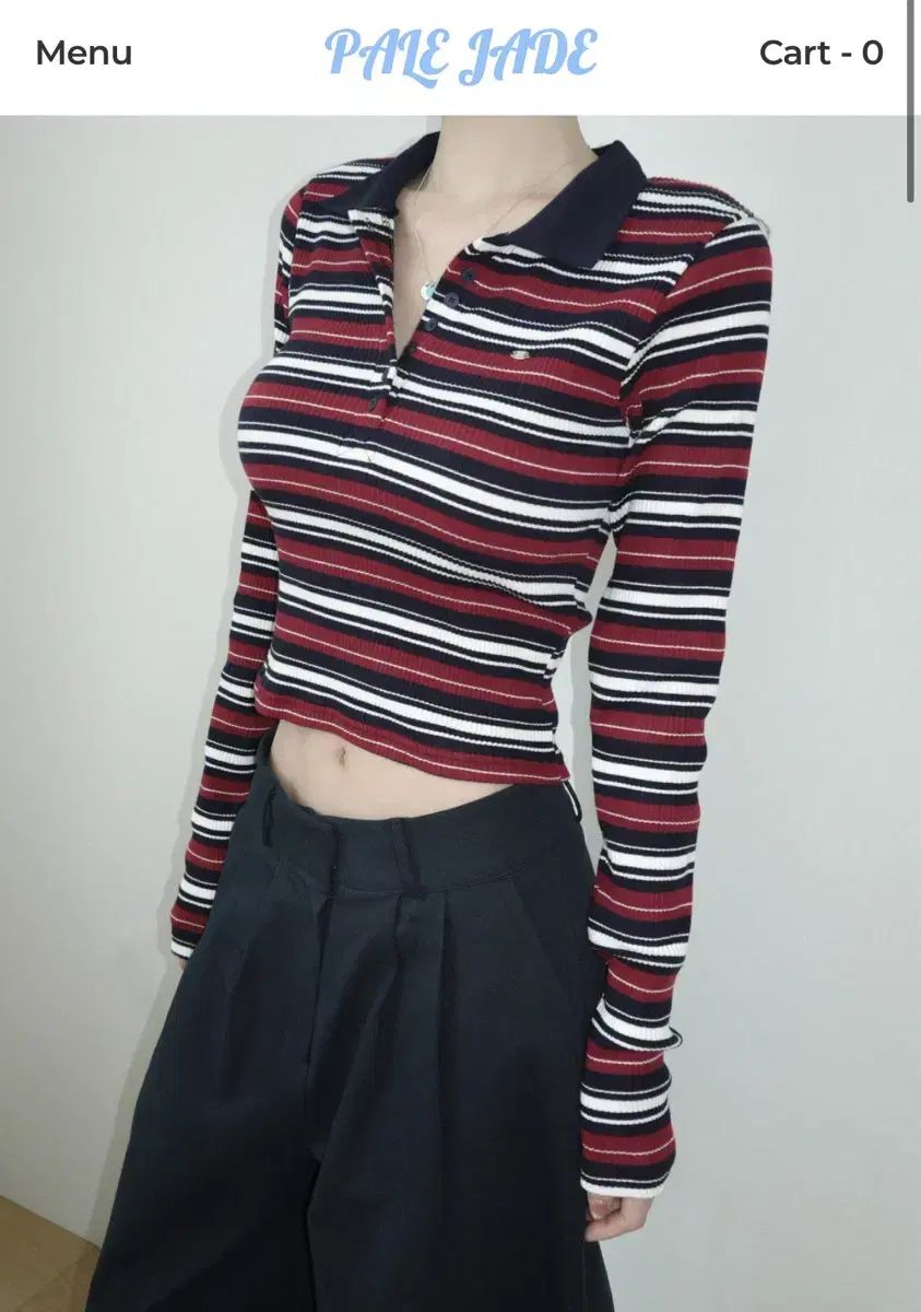 PALE JADE ペイルジェイド PK Stripe Collar T バーガンディー s