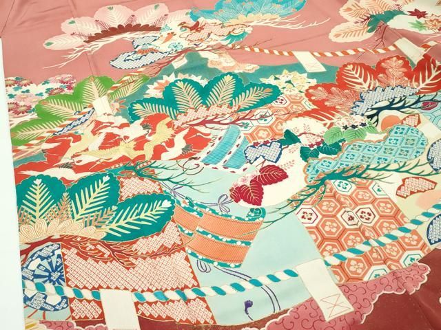 平和屋着物□極上 アンティーク 大正ロマン 振袖 飛鶴松文 金彩 遠州