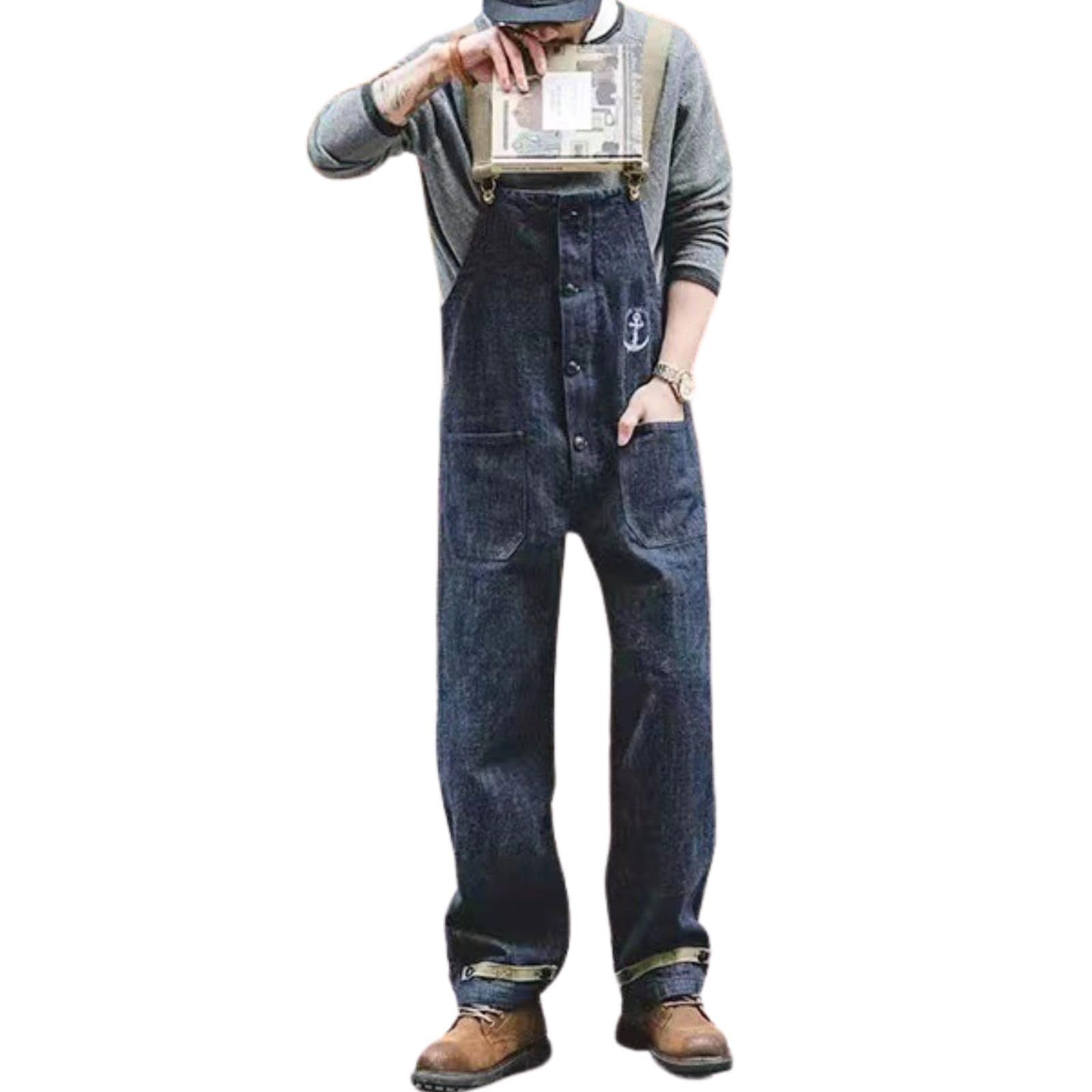 XL_インディゴブルー [フェイミー] デニム オーバーオール つなぎ ジーンズ 作業着 アウトドア メンズ 夏 春 大きいサイズ ゆったり かっこいい インディゴブルー XL