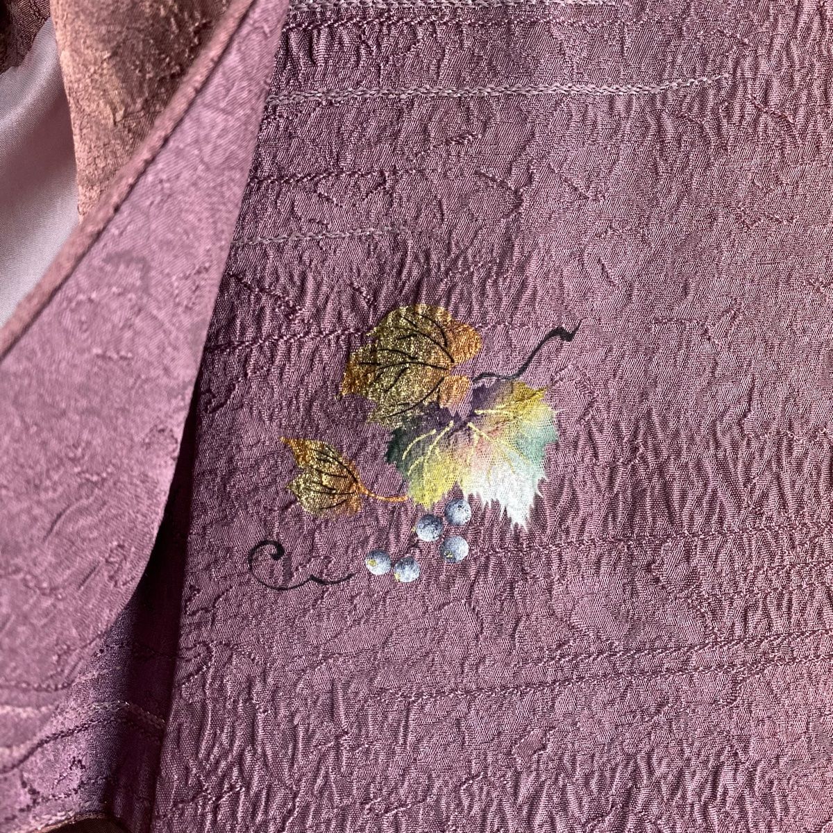 道行 身丈98.5cm 裄丈62cm S 和装コート 被布衿 やまと 草花 地紋 箔  