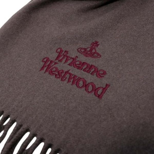 Vivienne Westwood ヴィヴィアン ウエストウッド マフラー MUFFLER BROWN ブラウン系 ワンポイント ロゴタイプ D401 ウール100% イタリー製 2025AW