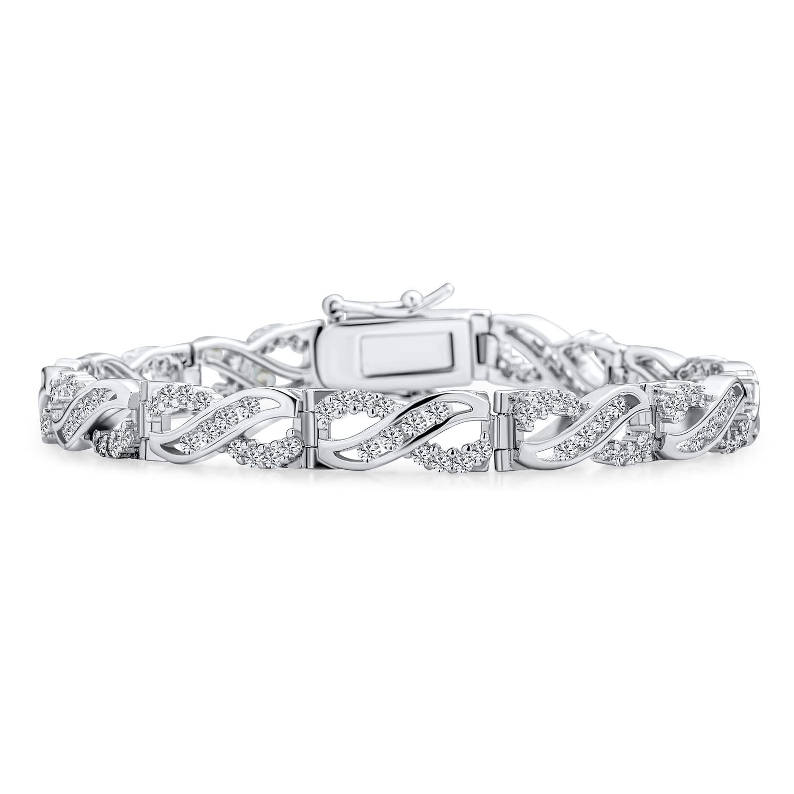 Bling Jewelry ロマンチックなブライダル宝石ホワイトは 女性のガールフレンドのためのオパールのMilgrainの無限テニスブレスレットを作成 ローズゴールド.925スターリングシルバーの10月の誕生石7 7.5インチは