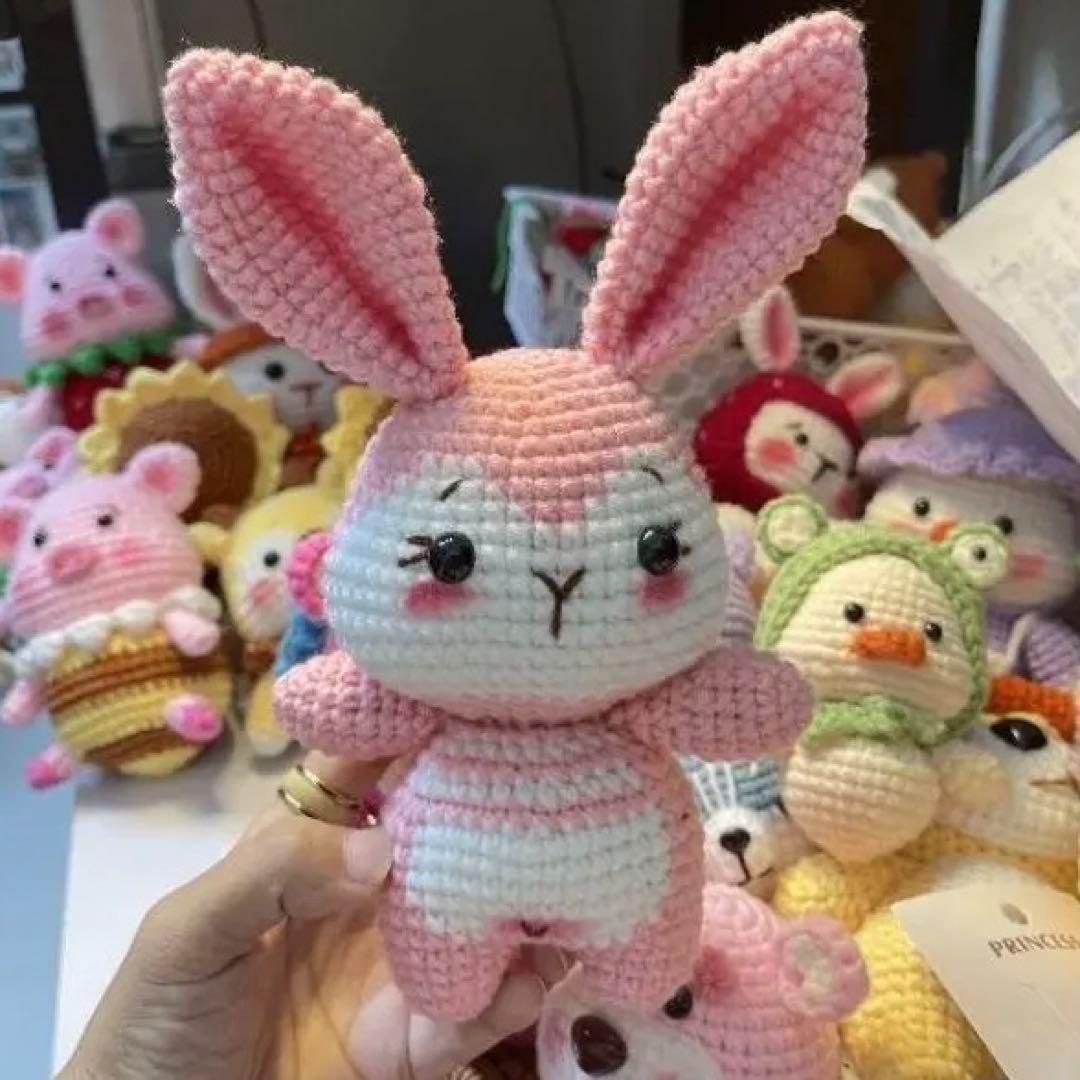 L16 手編み ハンドメイド あみぐるみ ピンク うさぎ 人形 ハンドメイド