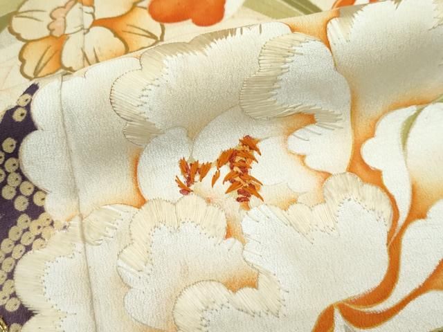 平和屋着物□極上 アンティーク 大正ロマン 振袖 駒刺繍 貝合わせ花籠