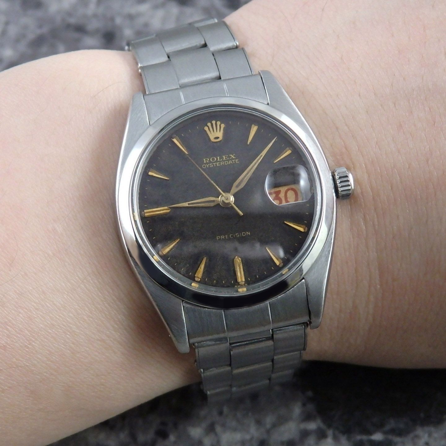 ロレックス オイスターデイト REF.6494 赤黒 カレンダー ブラックダイアル 黒文字盤 アルファハンド ヴィンテージ ROLEX 1956年製  | Shop at Mercari from Japan! | Buyee