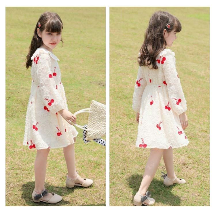 キッズ ワンピース 桜桃柄 さくらんぼ ロングワンピース 春秋