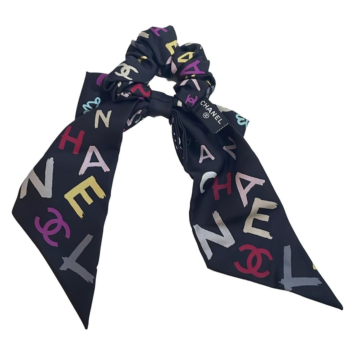 CHANEL シャネル シュシュ - シルク 黒×ベージュ×マルチ リボン