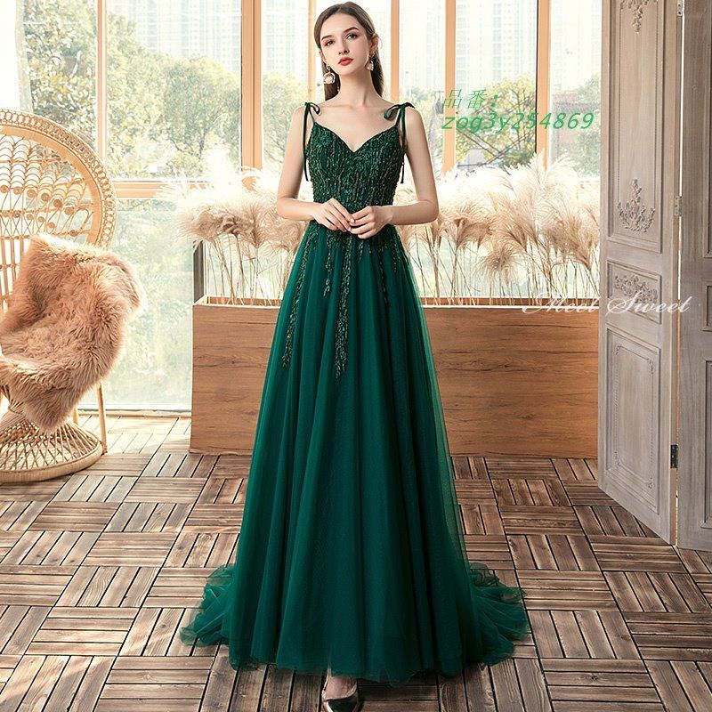 ドレス ロングドレス グリーン 袖なし 編み上げ 緑 ウエディングドレス ウェディングドレス コンサート 結婚式 二次会 発表会 イブニングドレス 演奏会 zog3y254869