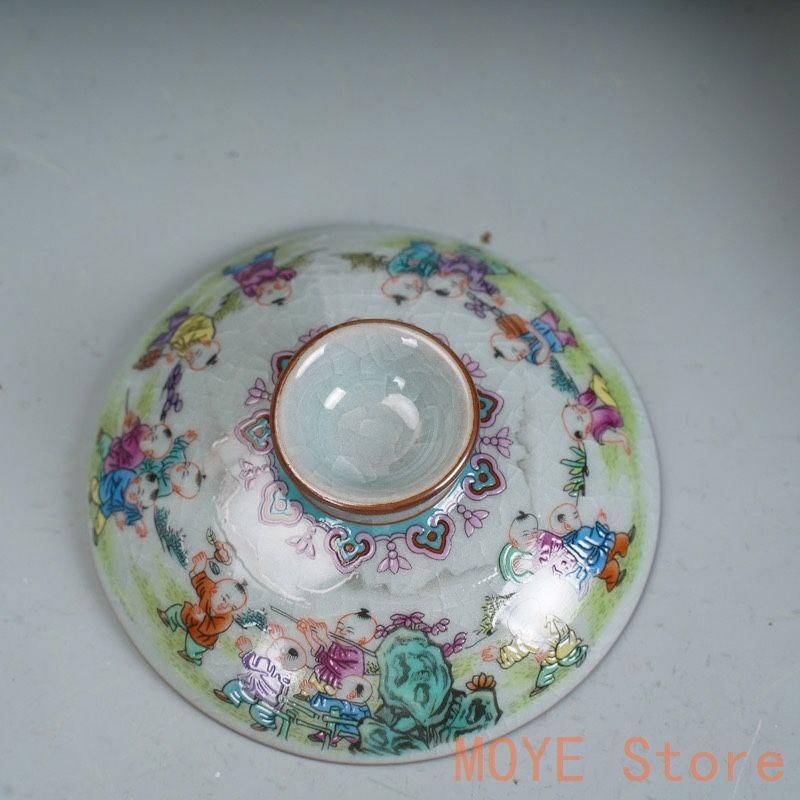 景徳鎮 陶磁器 百子図三才蓋碗 茶碗 茶道具 煎茶器 新品未使用zw0829