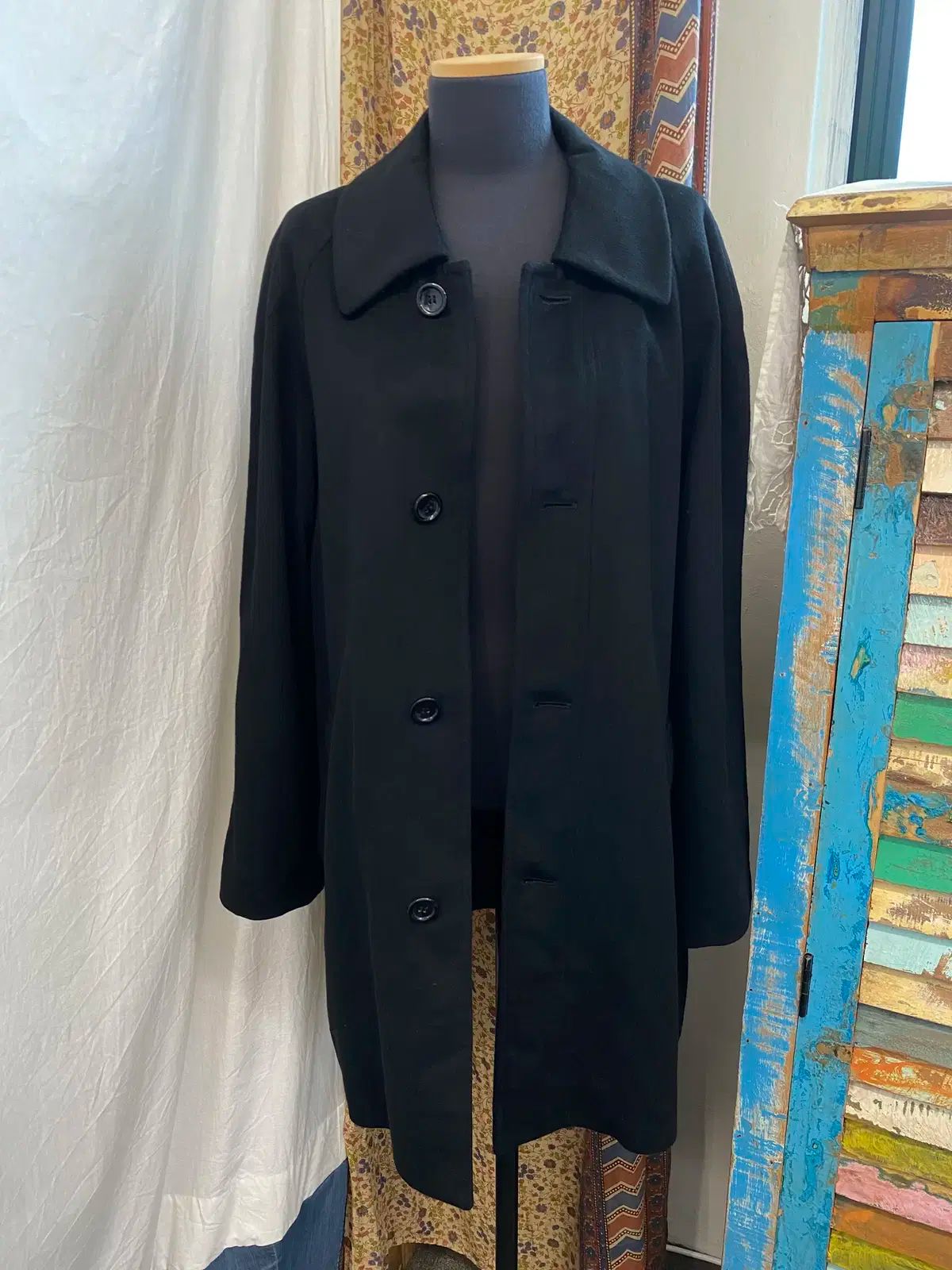 古着 90's カシミア バルマカーンコート ロングコート 黒 古着 90's