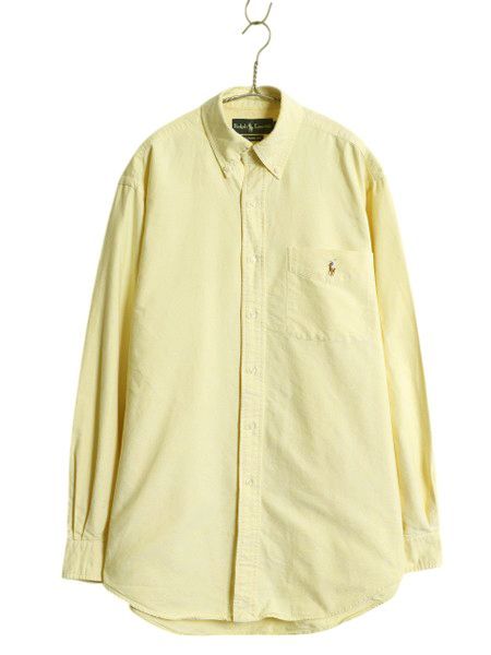 【お得なクーポン配布中!】 90s ラルフローレン 長袖 ボタンダウン シャツ メンズ M オールド ポロ 長袖シャツ オックスフォード コットン ワンポイント ワイシャツ 黄