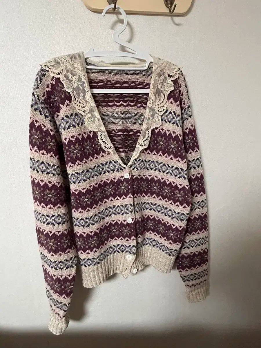  ヴィンテージ フェアアイル カラ―レイ レース カーディガン 長袖 カーディガン ボレロ アンサンブル