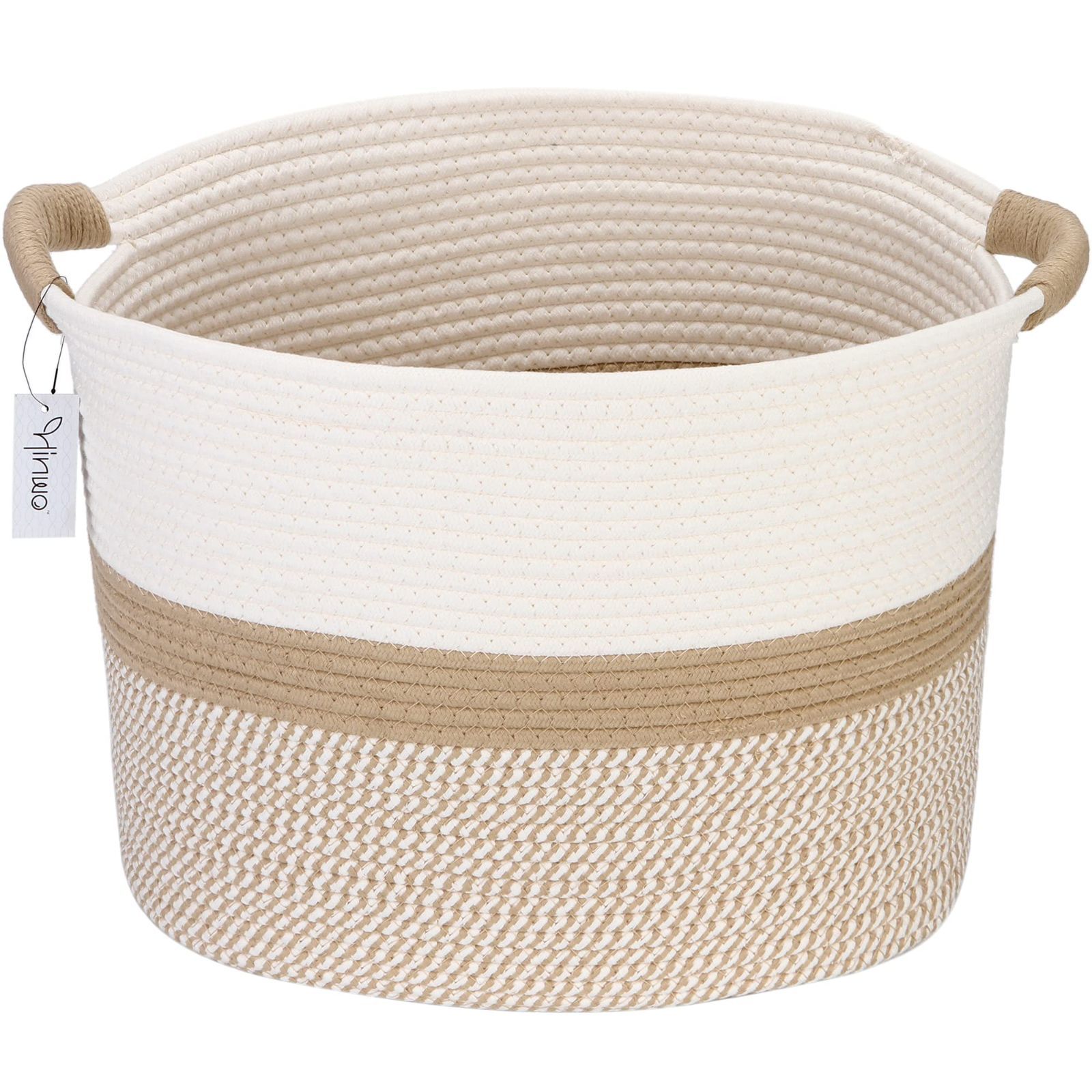 洗濯かご ランドリーカゴ コットンロープバスケット ランドリーバスケット 持ち手付き 折りたためる 収納バスケット 洗濯物入れ 大容量 楕円形 Hinwo カーキ cm