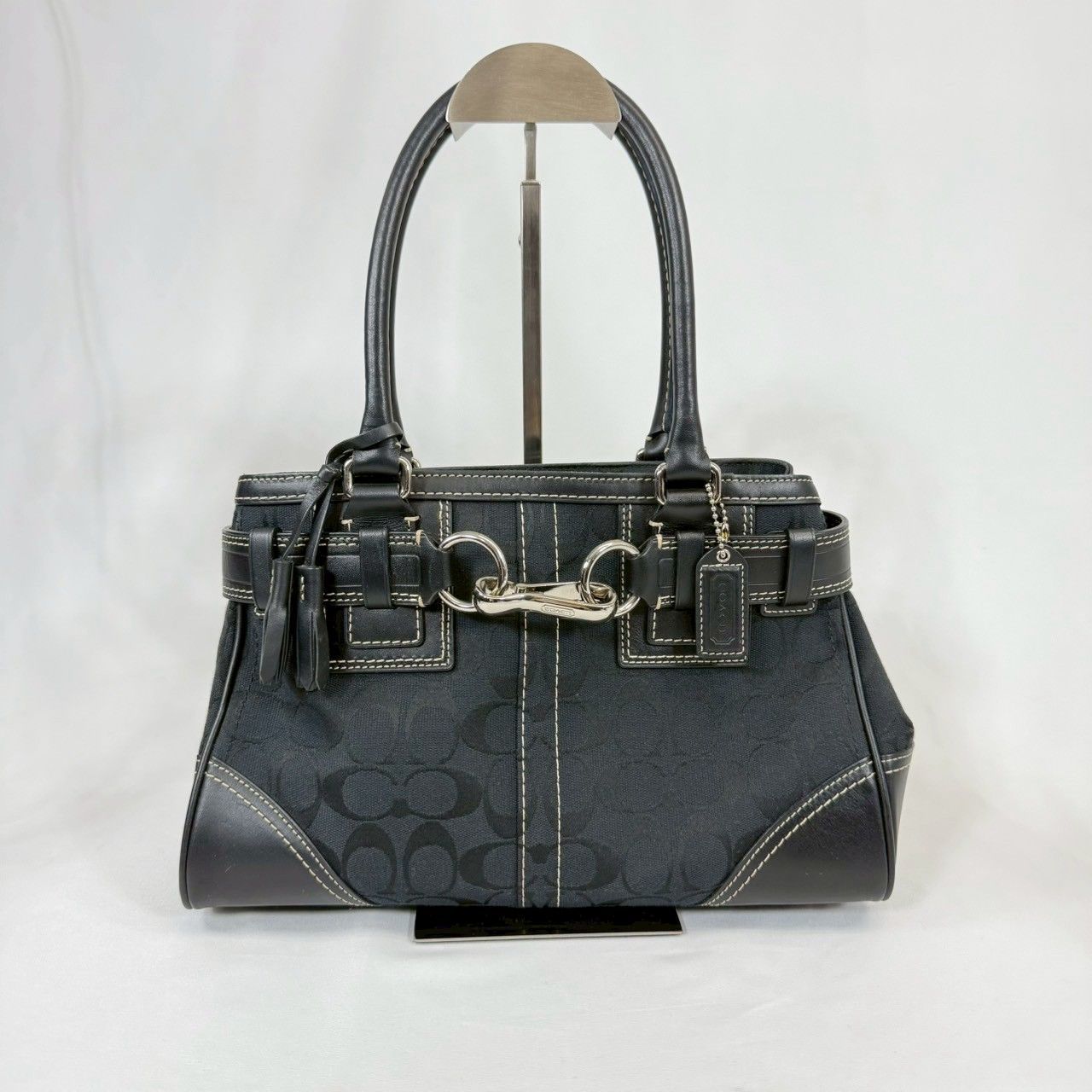 極美品✨コーチ　ハンドバッグ　キャンバス　レザー　黒　シグネチャー　10245 COACH - コーチ ハンドバッグ キャンバス レザー 革