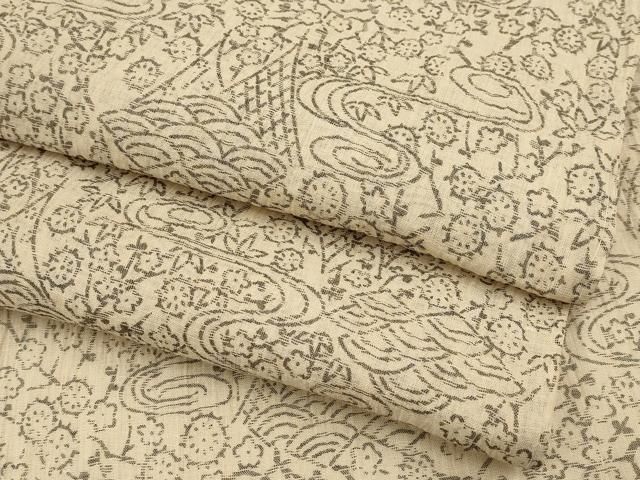 平和屋着物 上 夏物 本場小千谷ちぢみ 流水枝花文 薄香色地 麻 ♥ CYAA3277s5