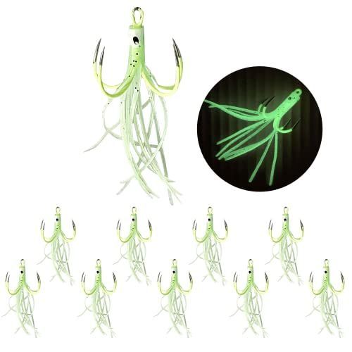 ＨＵＢＴＥＣ(ハブテック) 太刀魚 アシストフック ジギング ショアジギング ワインド 夜光 タコベイト １０個セット リアフック トレブルフック ４爪フック トリプルフック
