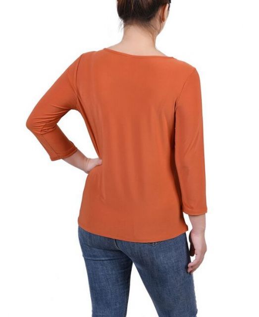 売れ筋商品|||ニューヨークコレクション カットソー トップス レディース Petite 3/4 Sleeve Cutout Top Spice Route 送料無料】 ニューヨークコレクション レディース シャツ