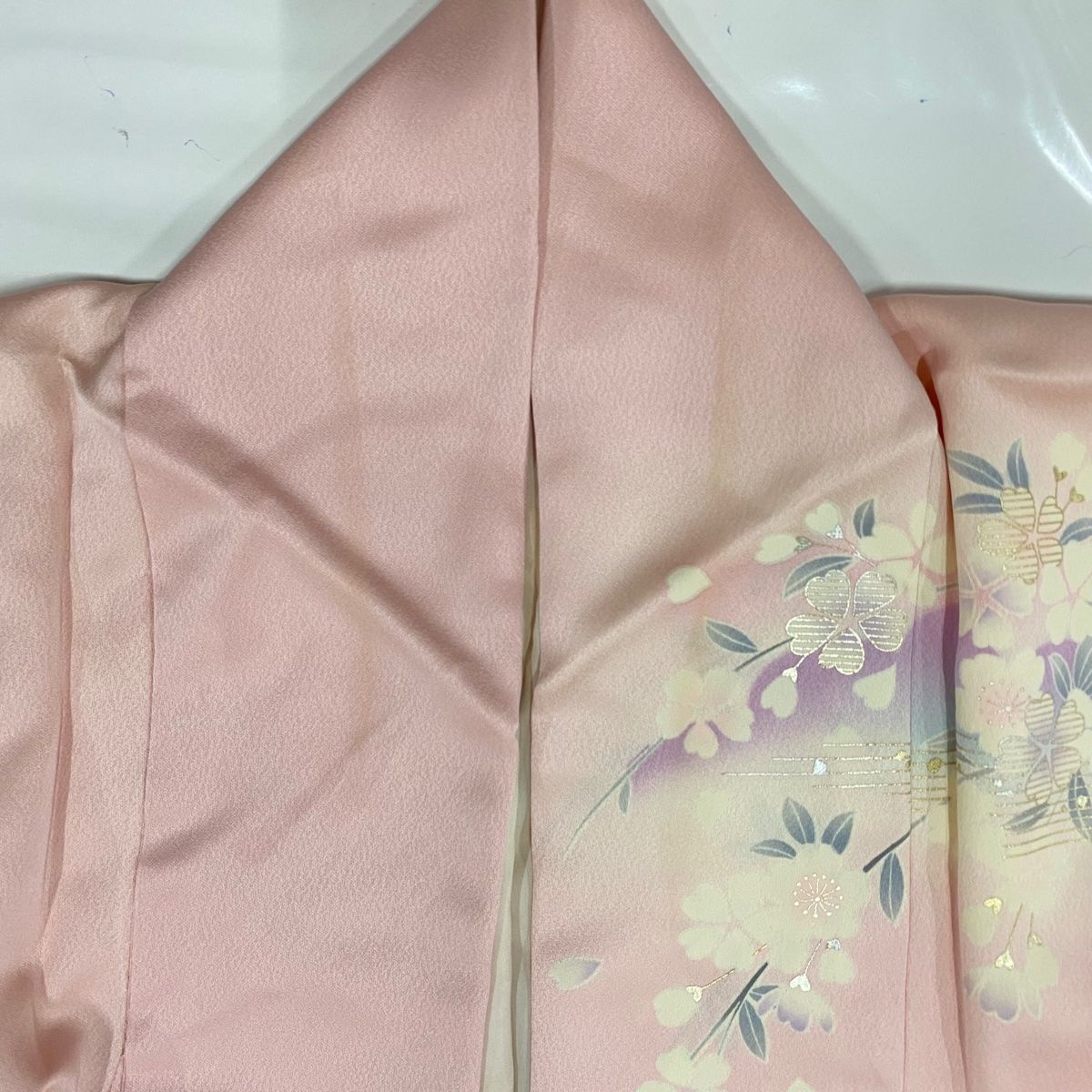 付下げ 身丈155cm 裄丈64cm M 袷 落款 龍 波頭 ぼかし 薄オレンジ 正絹