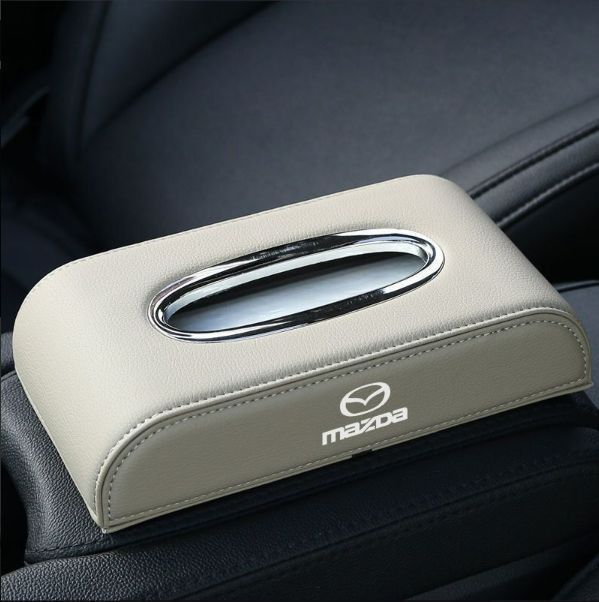 【新品未使用】マツダ（MAZDA）車用ティッシュボックス　高級ティッシュケース 　車内収納ケース　磁石開閉 　カバー ロゴ