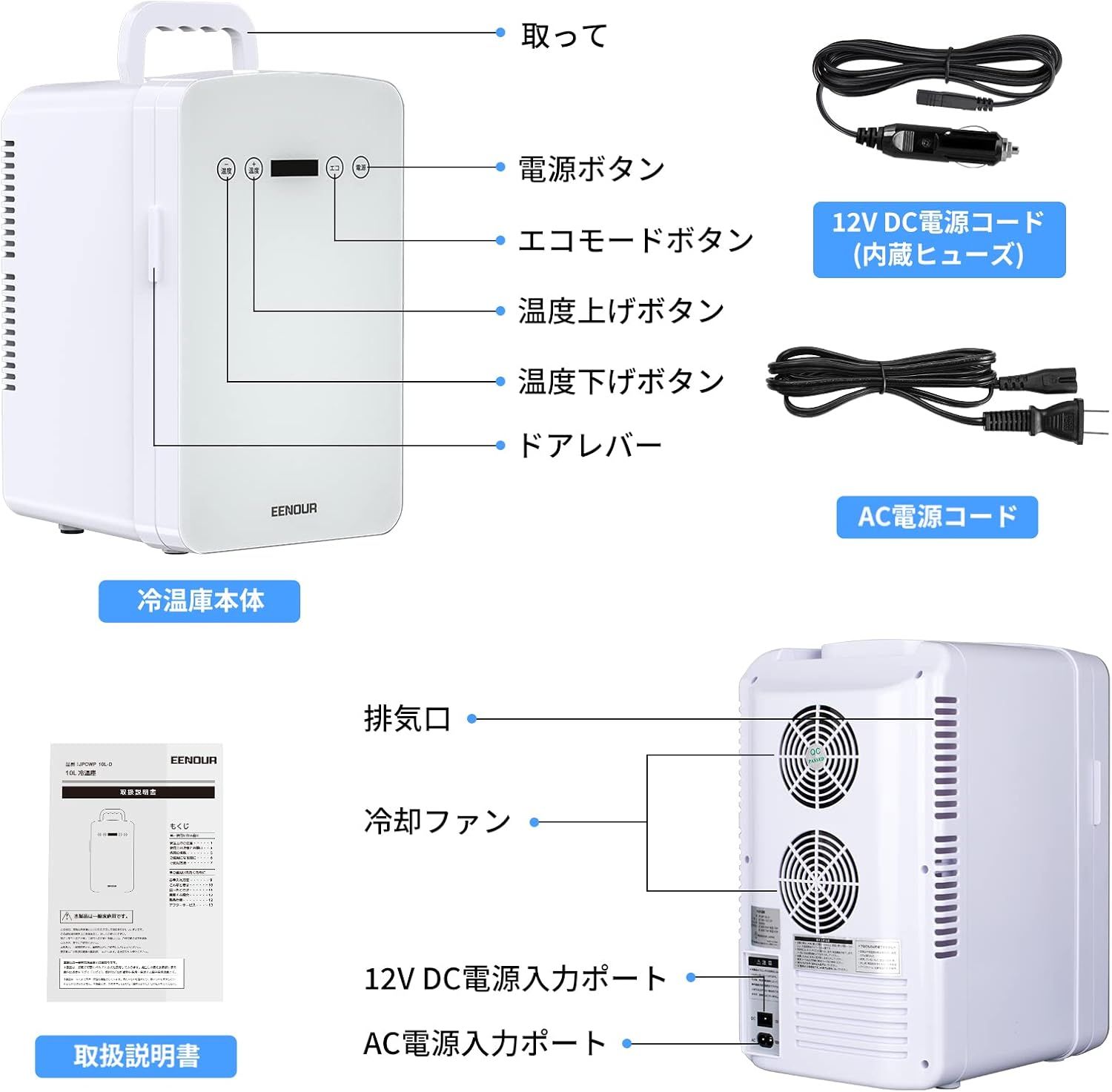 EENOUR 冷温庫 10L ECOモード ミニ冷蔵庫 小型 保温・保冷両用
