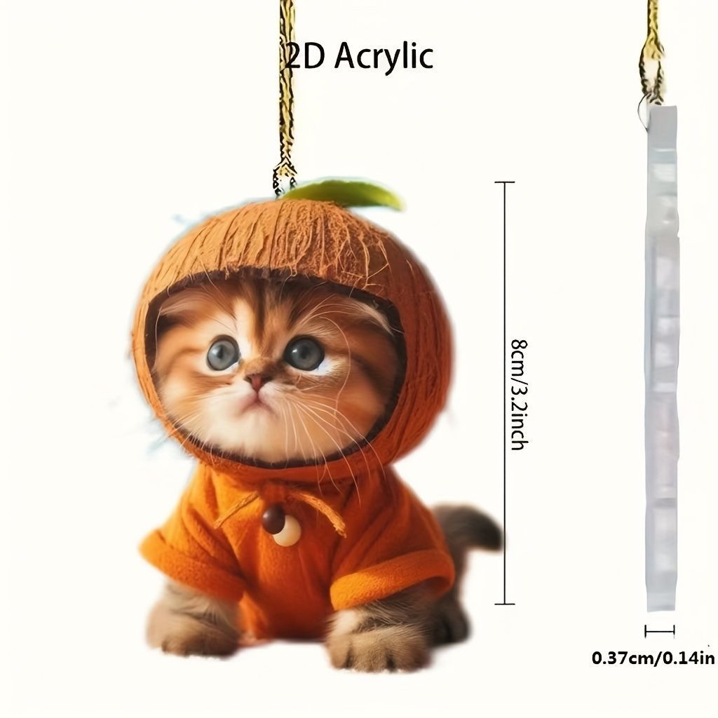キーホルダー ねこ オレンジ みかん 2D アクリル 8cm 仮装した猫