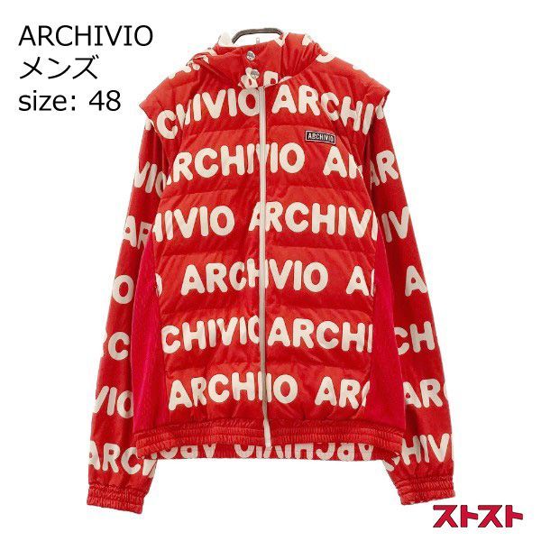 ARCHIVIO アルチビオ 2WAY 蓄熱 中綿ジャケット ロゴ柄 レッド系 48