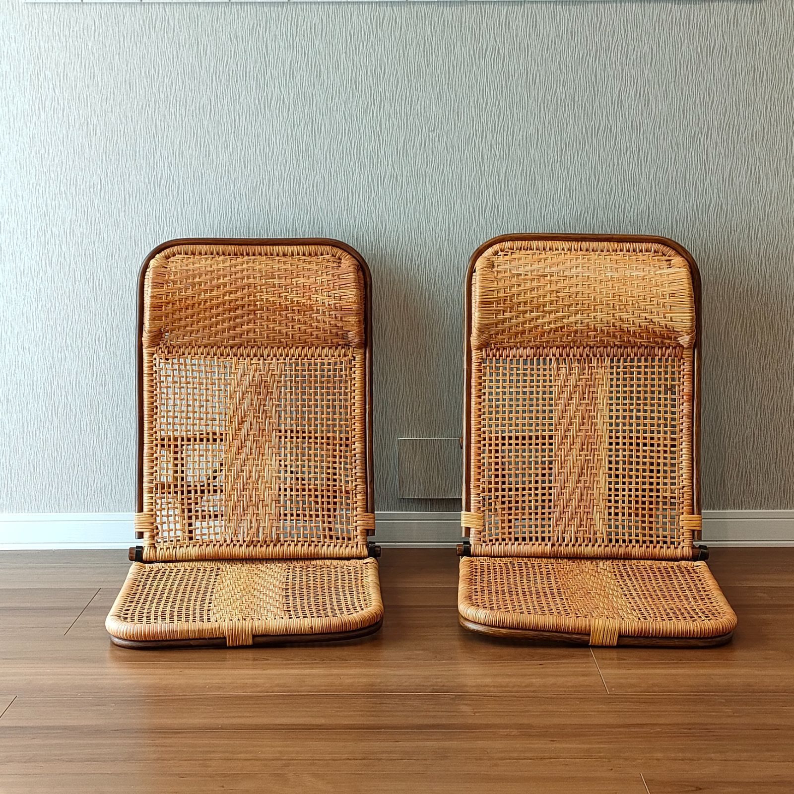 ラタン 折り畳み 座椅子 2台セット ブラウン