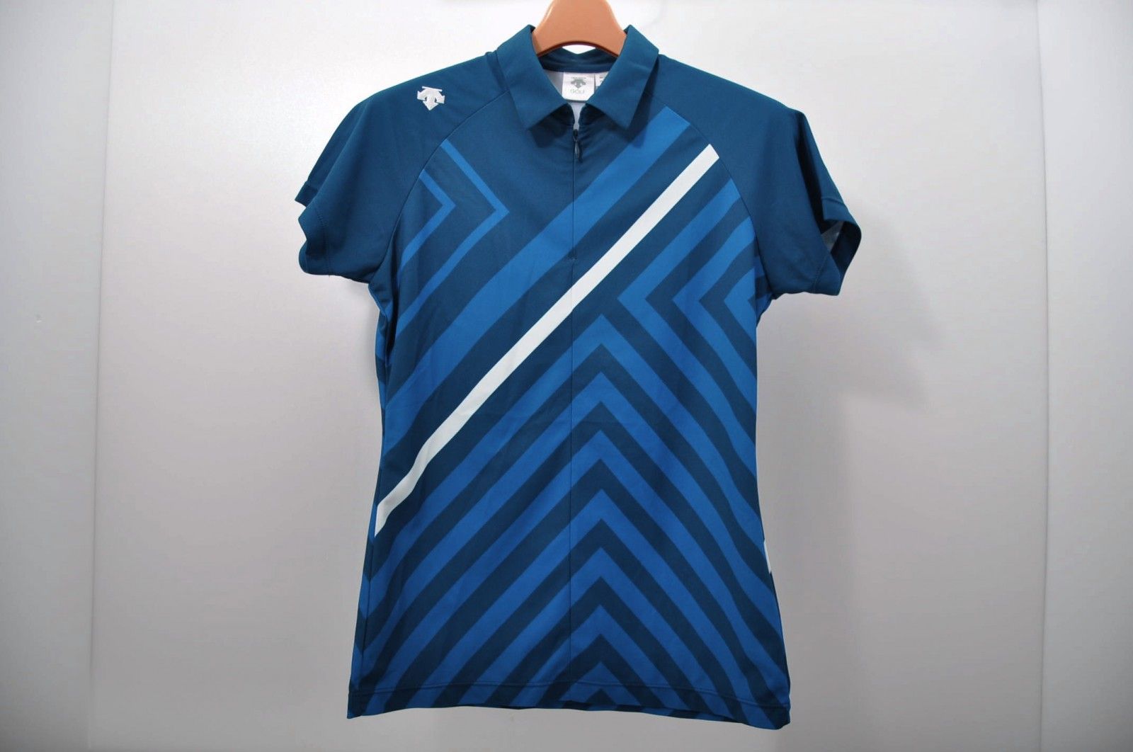 中古 レディース デサントゴルフ DESCENTE GOLF 半袖ポロシャツ M 紺×青×白 ネイビー×ブルー×ホワイト ハーフジップ