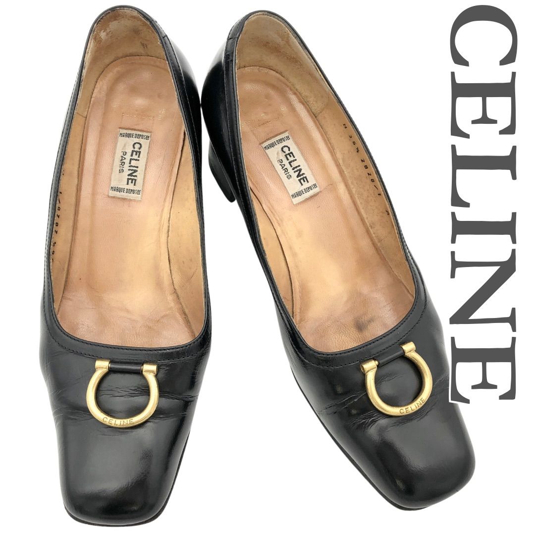 □希少□ CELINE パンプス 本革 ゴールド金具 ブラック 1862A □希少□ CELINE パンプス 本革 ゴールド金具 ブラック 1862A