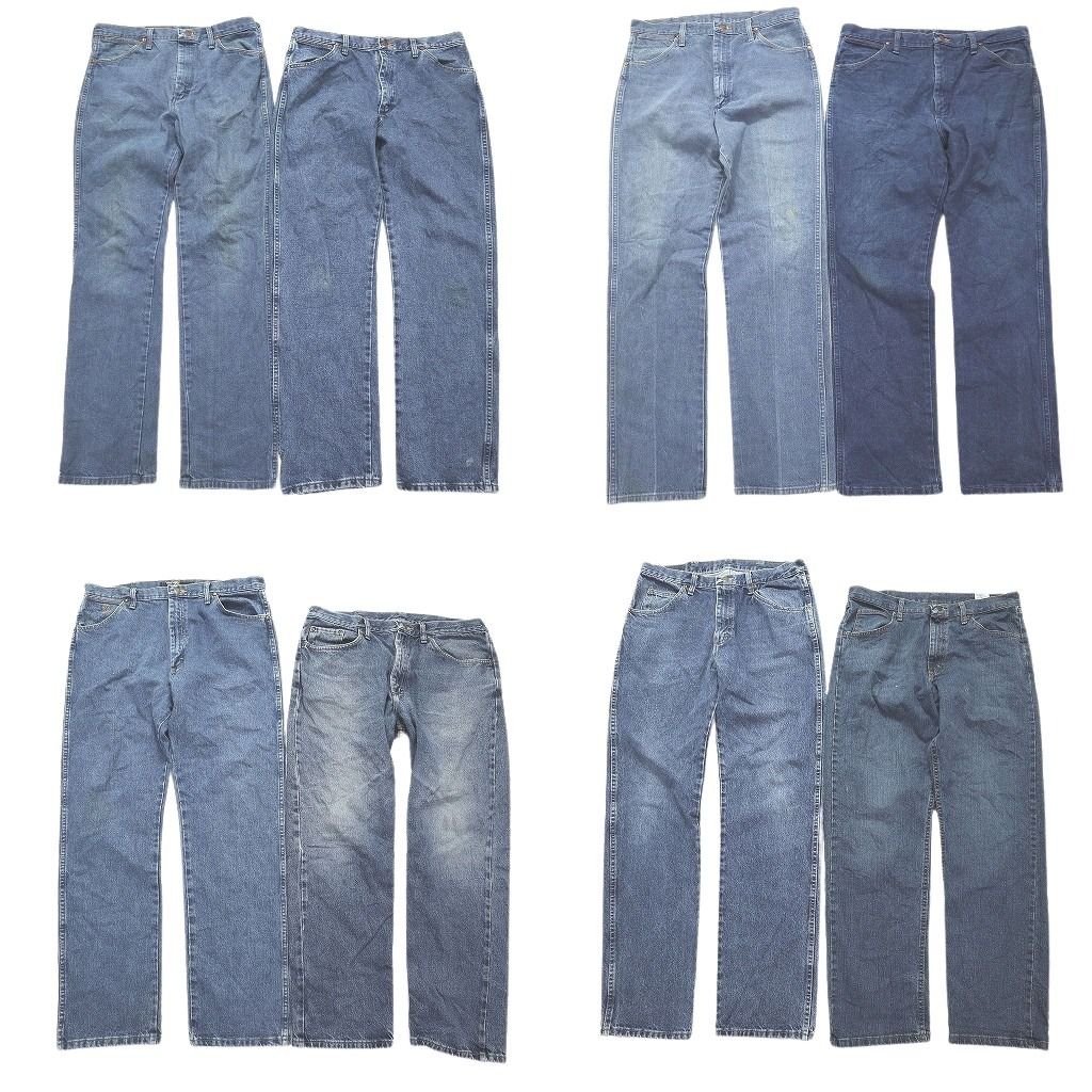 古着卸 まとめ売り Wrangler ラングラー デニムパンツ 8枚セット (メンズ 34 /35 /36 ) インディゴ ブルー 革パッチ MQ3196 1円スタート
