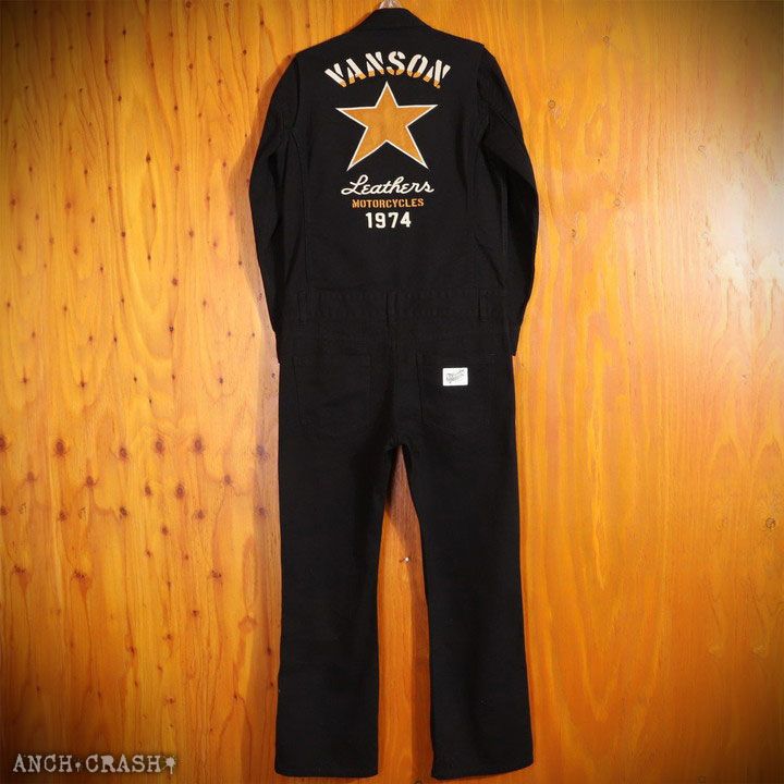 VANSON 黒 つなぎ オーバーオール VANSON バンソン スター デニムオールインワン NVAO-2401