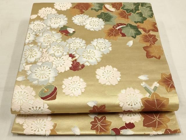 平和屋着物◎六通柄袋帯 唐織 舞花文 駒 金糸 正絹 逸品