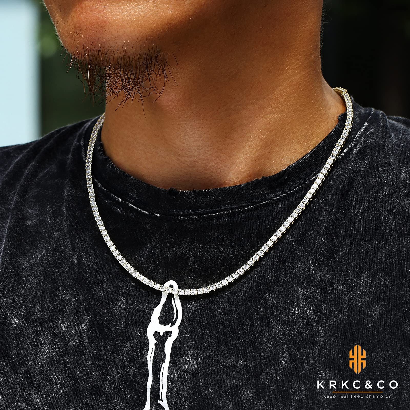 在庫 ブリンブリン ジュエリー ヒップホップ B系 ジルコニア チェーンネックレス レディース メンズ ストリート系 14K金メッキ CZダイヤ 幅3 4 5mm テニスネックレス テニスチェーン KRKC-CO