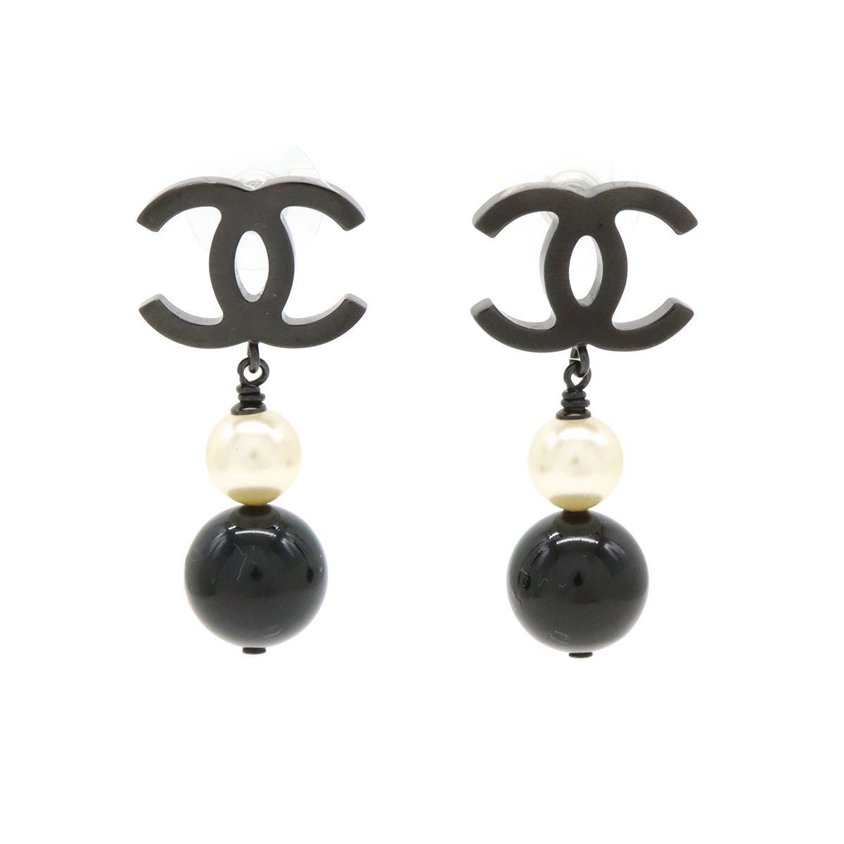 CHANEL シャネル ココマーク パールピアス スイングピアス メタル フェイクパール ブラック 黒 B14 B