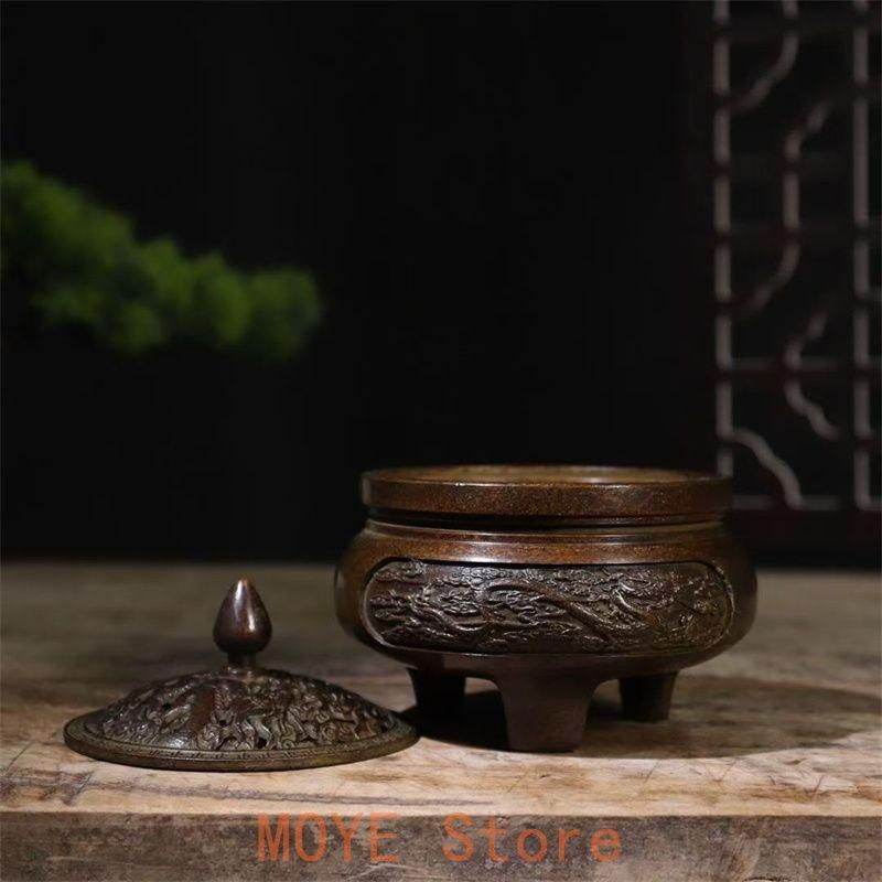 銅器 三足龍鳳薫炉 茶台薫香炉 茶道具 香道具 装飾品 工芸品 置物 銅器 三足龍鳳彫花薫炉 茶台薫香炉 茶道具 香道具 装飾