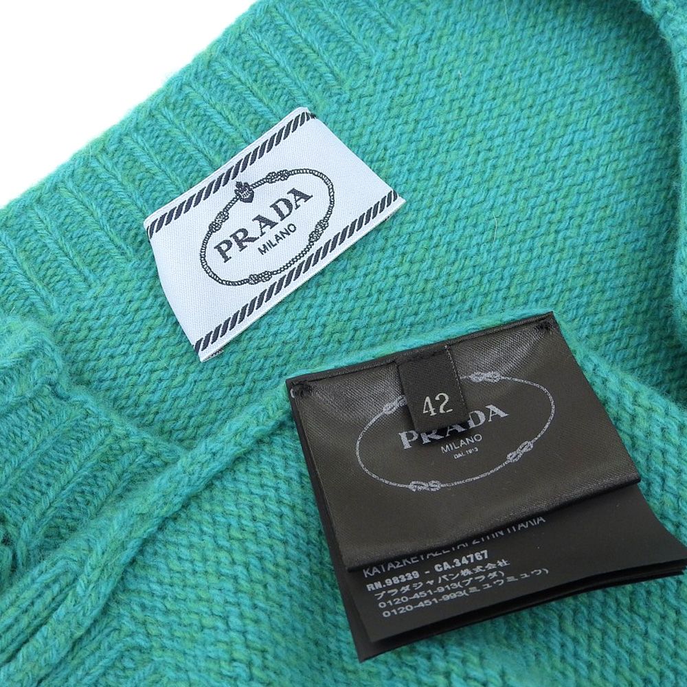 超美品 プラダ PRADA 2019年商品 カシミヤ30% ウール70% ローゲージ ジャガードロゴ ニット セーター 42 エメラルド レディース ほぼ未使用 旅 超美品 プラダ PRADA 2019年商品 カシミヤ30% ウール70