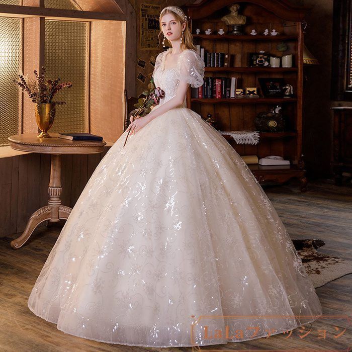 Patypeety] カラードレス プリンセスライン ロング ブルー フリル