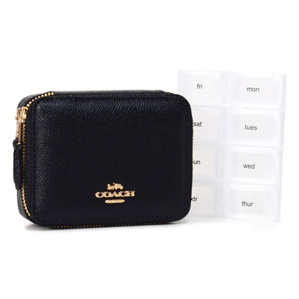 コーチ ピルケース COACH クロスグレインレザー ロゴ ウィークリー ピルボックス 薬入れ メディカルケース ブラック C4579