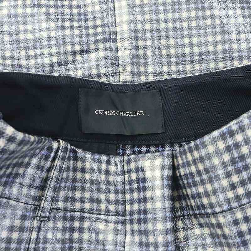 セドリックシャルリエ CEDRIC CHARLIER コーティングチェックスカート ひざ丈 I38 グレー 青 ブルー MF OS SIROKUMA-CORPORATION_COM