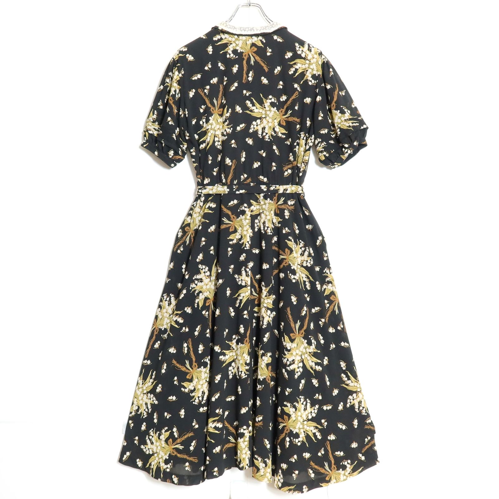 美品】カネコイサオ☆すずらん柄ワンピース 黒系 ゆったりフォルム